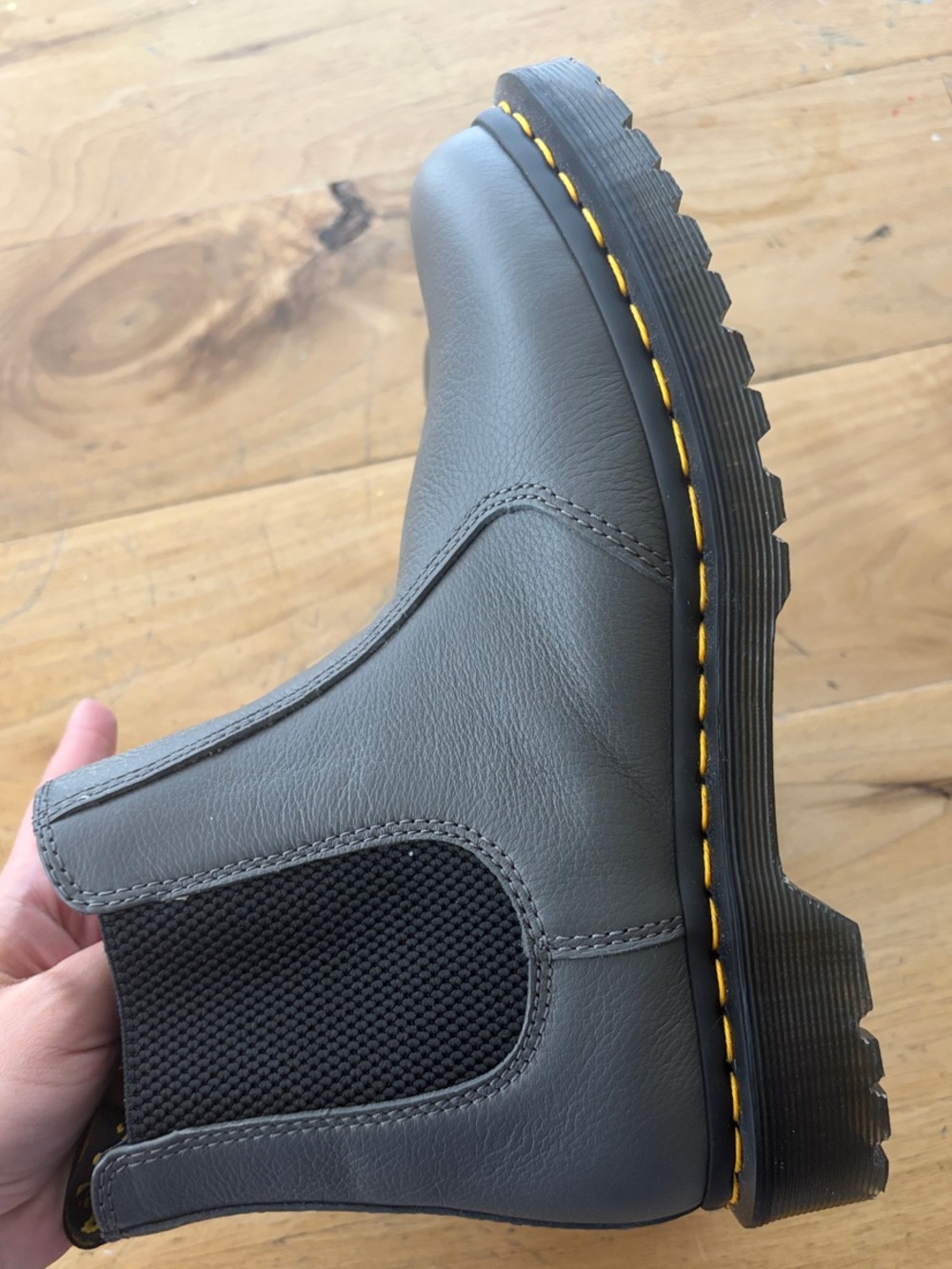Like New Dr Martens Grey Chelsea Boot with Yellow Stitch Detailing